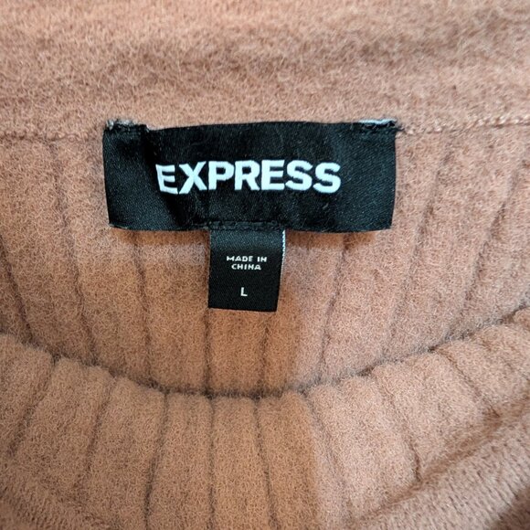 Express Camel Tan Ribbed Knit Sweater Skirt Tulip Hem Asymmetrical Size Large - Picture 2 of 2